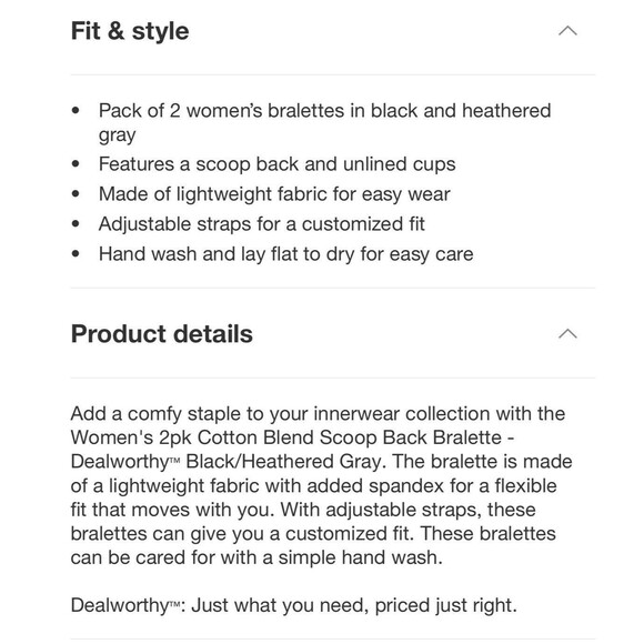 Women's 2pk Cotton Blend Scoop Back Bralette Black/Heathered Gray Size Small - Picture 7 of 8